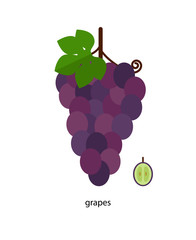 Nice bunch of grapes with green leaf and  cross - section of a berry