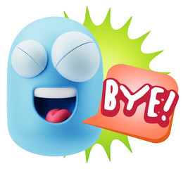 3d Illustration Laughing Character Emoji Expression saying Bye w