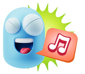 3d Rendering Smile Character Emoticon Expression saying Music No
