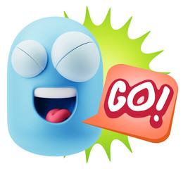 3d Rendering Smile Character Emoticon Expression saying Go with