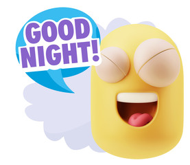 3d Rendering Smile Character Emoticon Expression saying Good Nig