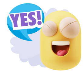 3d Rendering Smile Character Emoticon Expression saying Yes with