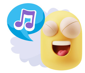 3d Rendering Smile Character Emoticon Expression saying Music No