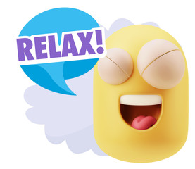 3d Rendering Smile Character Emoticon Expression saying Relax wi