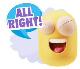 3d Rendering Smile Character Emoticon Expression saying All Righ