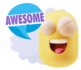 3d Rendering Smile Character Emoticon Expression saying Awesome