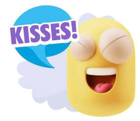 3d Rendering Smile Character Emoticon Expression saying Kisses w