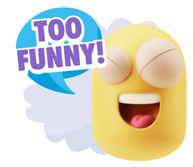 3d Rendering Smile Character Emoticon Expression saying Very Fun
