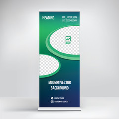 Roll-up banner design, stand, vector template, background