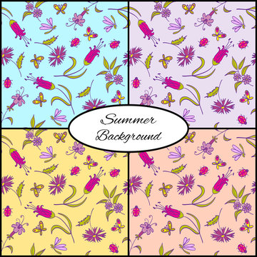 Set Of Four Seamless Floral Summer Patterns