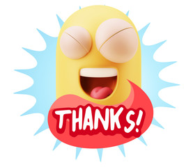 3d Rendering Smile Character Emoticon Expression saying Thanks w