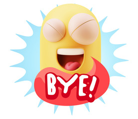 3d Illustration Laughing Character Emoji Expression saying Bye w