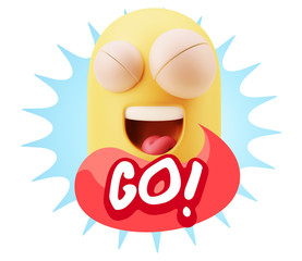 3d Rendering Smile Character Emoticon Expression saying Go with