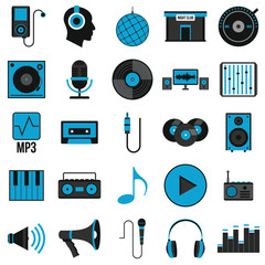 Music set icons in flat style
