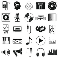 Music set icons in silhouette style