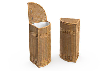 Empty wicker baskets decorative on white background. 3D graphic