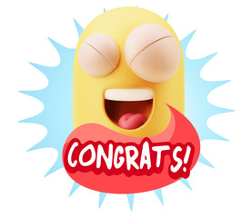 3d Rendering Smile Character Emoticon Expression saying Congrats