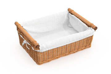 Empty square shape wicker baskets on white background. 3D graphic