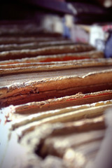 Old Books Covered With Dust. Background. Shallow depth of field and selective focus