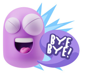 3d Rendering Smile Character Emoticon Expression saying Bye Bye