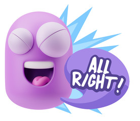 3d Rendering Smile Character Emoticon Expression saying All Righ