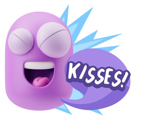 3d Rendering Smile Character Emoticon Expression saying Kisses w