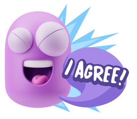 3d Illustration Laughing Character Emoji Expression saying I Agr