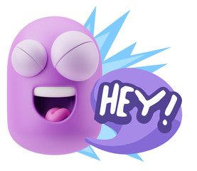 3d Illustration Laughing Character Emoji Expression saying Hey w