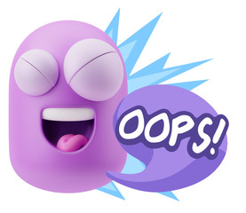 3d Rendering Smile Character Emoticon Expression saying Oops wit