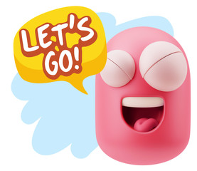 3d Rendering Smile Character Emoticon Expression saying Let'S Go