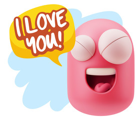 3d Rendering Smile Character Emoticon Expression saying I Love Y