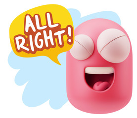 3d Rendering Smile Character Emoticon Expression saying All Righ