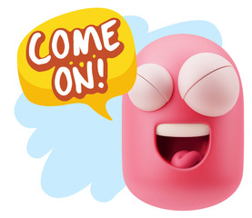 3d Illustration Laughing Character Emoji Expression saying Come