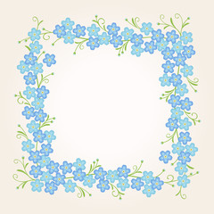 Floral vintage frame with forget-me-not flowers. Vector illustration