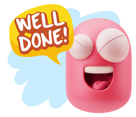 3d Rendering Smile Character Emoticon Expression saying Well Don