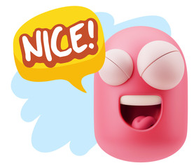 3d Rendering Smile Character Emoticon Expression saying Nice wit