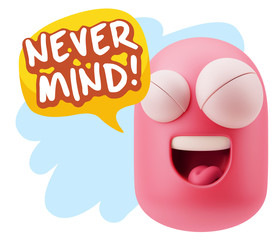 3d Rendering Smile Character Emoticon Expression saying Never Mi