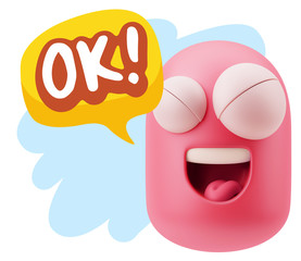 3d Rendering Smile Character Emoticon Expression saying Ok with