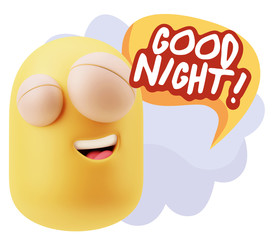 3d Rendering Smile Character Emoticon Expression saying Good Nig