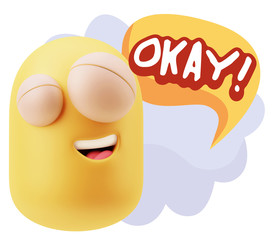 3d Illustration Laughing Character Emoji Expression saying Okay