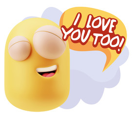 3d Illustration Laughing Character Emoji Expression saying I Lov