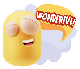 3d Rendering Smile Character Emoticon Expression saying Wonderfu