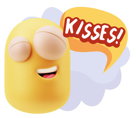3d Rendering Smile Character Emoticon Expression saying Kisses w