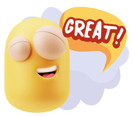 3d Illustration Laughing Character Emoji Expression saying Great