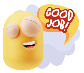 3d Rendering Smile Character Emoticon Expression saying Good Job