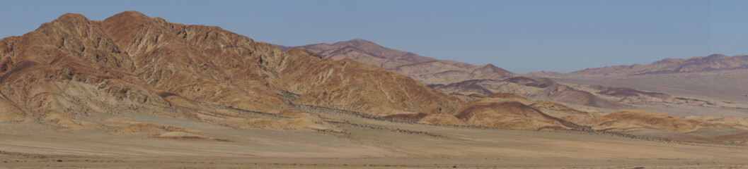 Desert scenery along the Pan American Highway (Route 5) through the Atacama desert in Chile.