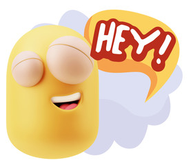 3d Illustration Laughing Character Emoji Expression saying Hey w