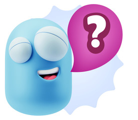 3d Illustration Laughing Character Emoji Expression saying ? wit