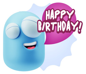 3d Rendering Smile Character Emoticon Expression saying Happy Bi