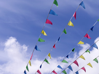 Colorful bunting in sky